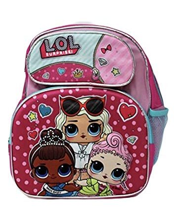 LOL Surprise Dolls 3D 12 inch Canvas Backpack with 2 Extra Front Pockets & Embroidered Writing, Padded Back and Shoulder Straps. Featuring: Royal High-Ney, Miss Baby & Leading Baby.