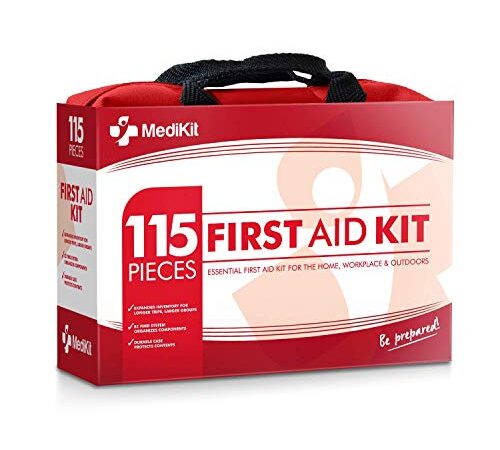 MediKit Deluxe First Aid Kit (115 Items) The Most Essential First Aid Supplies for Home, Sports, Travel, Camping, Office and The Workplace (Red)