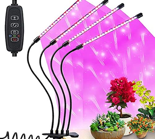 Plant Grow Lights for Indoor Plants, 84LEDs Plant Grow Lights Red&Blue& White Spectrum 4 Heads Grow Lamp with 3/9/12H Timer, 10 Dimmable Level, Adjustable Gooseneck and 3 Switch Modes.