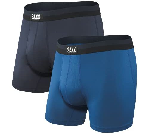 Saxx Men's Underwear -Sport MESH Boxer Briefs with Built-in Pouch Support-Workout Underwear for Men, Pack of 2, Navy/City Blue, Medium