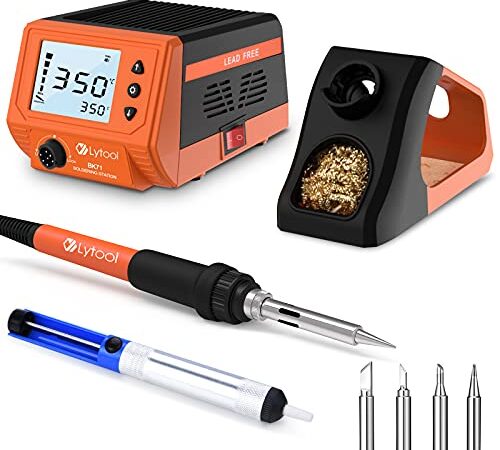 Soldering Station, Lytool 60W Digital Solder Iron Station with 3 Inch LCD Display, 356℉~896℉ Adjustable Temperature(℃/℉), Fast Heating & Stability, Ergonomic Handle, Safety Lock, Password Protection