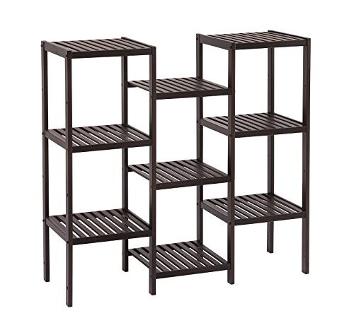 SONGMICS Bamboo Customizable Plant Stand Flower Pots Holder Display Utility Shelf Bathroom Storage Rack Brown