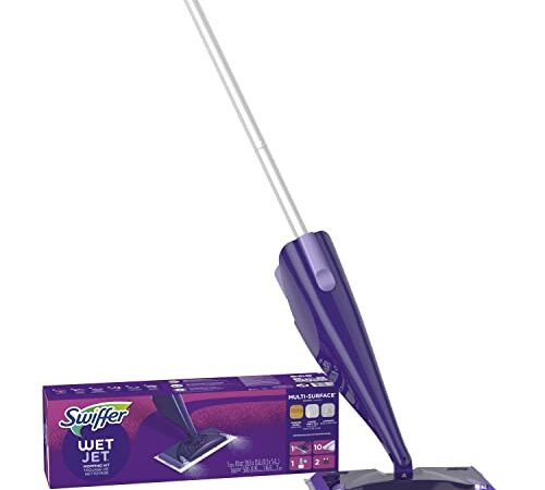 Swiffer WetJet Spray Mop Kit : Includes 1 Floor Mop, 1 Bottle of Floor Cleaner Solution, 6 Heavy Duty Swiffer WetJet Refill Pads, 4 Mop Pad Refills, 4 Batteries