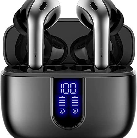 TAGRY Bluetooth Headphones True Wireless Earbuds 60H Playback LED Power Display Earphones with Wireless Charging Case IPX5 Waterproof in-Ear Earbuds with Mic for TV Smart Phone Laptop Sports