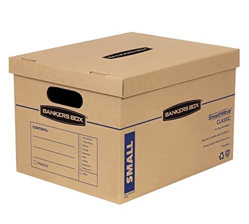 Bankers Box SmoothMove Moving Boxes with No-Tape Assembly, Lift -Off Lids And Easy-Carry Handles, 10" x 12" x 15", 10 Pack (7714203)