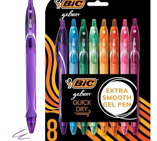 BIC Gel-ocity Quick Dry Special Edition Fashion Gel Pen, Medium Point (0.7mm), Assorted Colours, For a Smooth Writing Experience, 8 Count Bic Gelocity Gel Pens (Pack of 1)