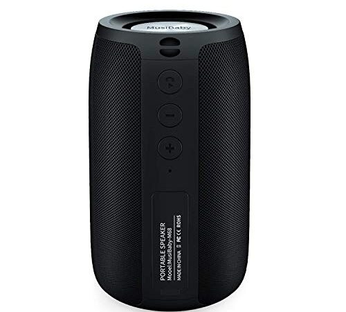 Bluetooth Speaker,MusiBaby Speaker,Outdoor, Portable,Waterproof,Wireless Speakers,Dual Pairing, Bluetooth 5.0,Loud Stereo,Booming Bass,1500 Mins Playtime for Home&Party Black