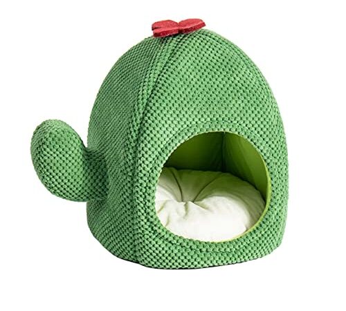 Cute Cat Bed, Cactus Cat Bed with Removable & Washable Cushion Pillow, Soft Pet Cave Beds House for Indoor Cats, Cute Dog Bed for Adult Cats Kitten Puppy Small Pet(Green)