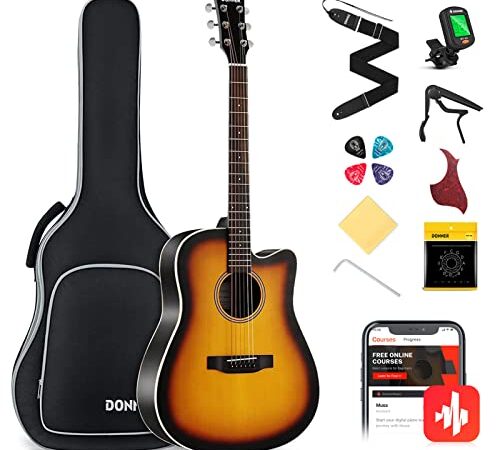 Donner Acoustic Beginner Guitar for Adult Full Size 41 Inch Dreadnought Cutaway Acoustique Guitare Starter Bundle Kit with Gig Bag Strap Tuner Capo Pickguard String Picks Cloth, Right Hand, Sunburst, DAG-1CS/DAD-160CS