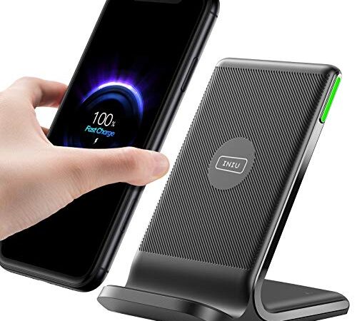 INIU Wireless Charger, 15W Qi-Certified Fast Wireless Charging Stand with Dual Coils & Sleep-Friendly Adaptive Light Compatible with iPhone 13 12 11 Pro XR 8 Plus Samsung Galaxy S21 S20 Google LG etc.