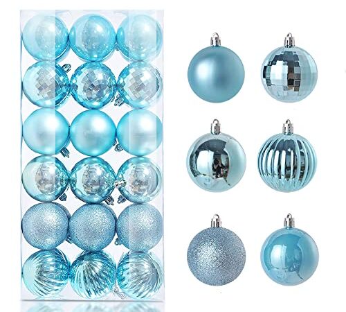 iRealy 36 Ct Christmas Balls Ornaments, 1.6" (4cm) Plastic Shatterproof Hanging Ball Decorations for Xmas Tree, Wreath, Tabletop, Arch, Garland, Stairs and Door Decor, Sky Blue