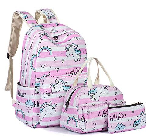 Leaper Water Resistant Unicorn Backpack Girls School Bag Lunch Bag Purse Pink