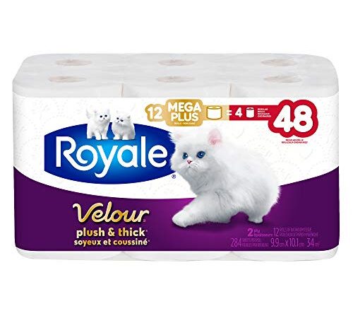 Royale Velour, Plush & Thick Toilet Paper, 12 Mega Equal 48 Rolls, 284 Bath Tissues per roll