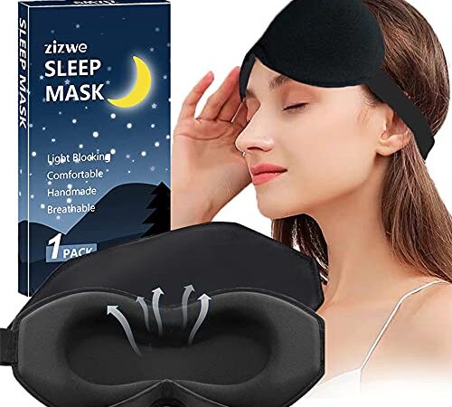 Sleep Mask for Women Men, 100% Blackout 3D Contoured Cup Blindfold Eye Mask for Sleeping Washable Non-Pressure Eye Shade Covers with Adjustable Strap for Travel, Meditation, Side Sleeper