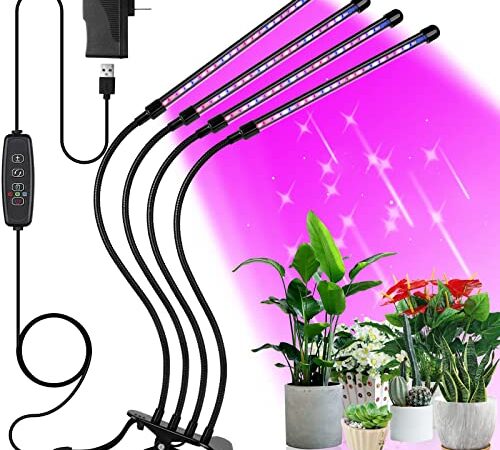 Sondiko LED Grow Light, Full Spectrum Plant Lights for Indoor Plants with Auto On Off 3/9/12H Timer, 10 Dimmable Levels, Adjustable Gooseneck, 3 Switch Modes for Greenhouse, Home, Office