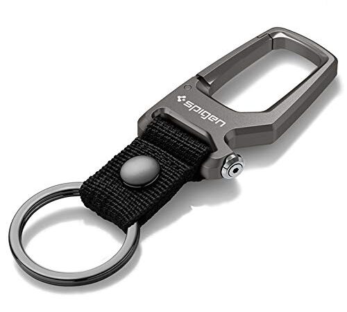 Spigen Carabiner Key Ring Clip, Car Keychain Clip, Bottle Opener Key Chain Ring for Men and Women - Gunmetal