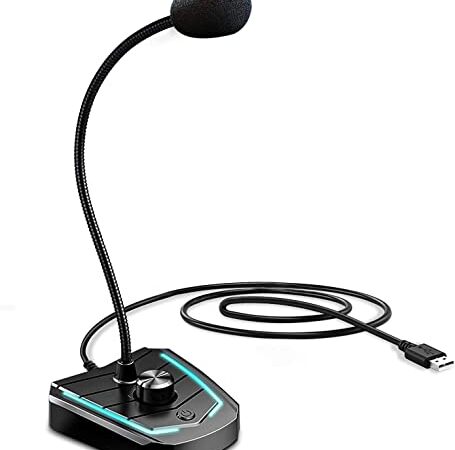 USB Computer Microphone, XIAOKOA PC Microphone with Mute Button Plug&Play MIC with Volume Rotation&RGB Light Compatible with PC, Laptop, Mac, PS4, YouTube, Gaming, Recording, Podcast(Omnidirectional)