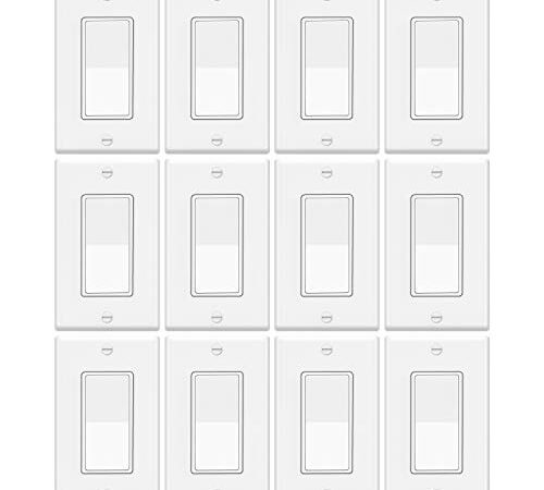 12 Pack - ELECTECK Single Pole Rocker Light Switch, 15A 120/277V, Wall Plate Included, UL Certified, White