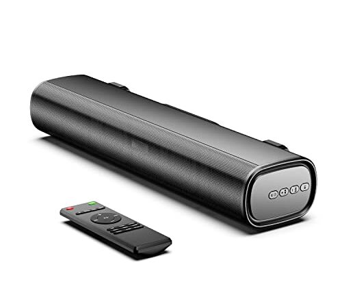 2.0 Soundbar, 16-inch Portable Sound Bar for TV&Computer, Built-in DSP & 3D Surround Sound, 3 EQ Modes, Wireless Bluetooth 5.0, Optical, AUX, Remote Control & Wall Mountable - 50W / 110dB