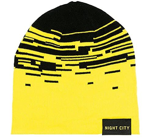 JINX Cyberpunk 2077 Double Trouble Reversible Knit Beanie, Yellow/Black, Adult Size