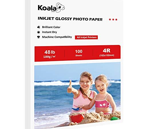 Koala High Glossy Photo Paper 4X6 Inches 100 Sheets Compatible with Inkjet Printer 48lb 9mil