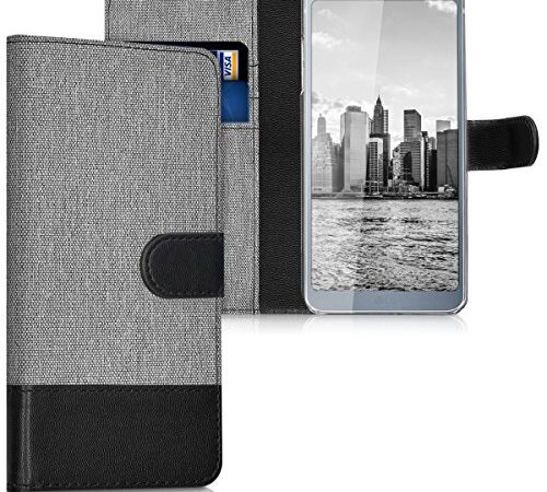 kwmobile Wallet Case Compatible with LG G6 - Case Fabric and Faux Leather Phone Flip Cover - Grey/Black