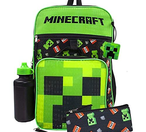 Minecraft Creeper Face 5 Piece Kids 16" Backpack Set