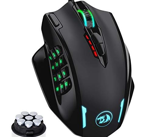 Redragon M908 Impact RGB Gaming Mouse, 12,400 DPI Wired Laser MMO Mouse with High Precision Actuation, 12 Macro Side Buttons and 16.8 Million Customized Breathing Backlight for PC/Laptop