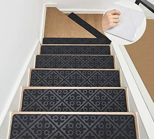 Stair Treads Carpet Non Slip Indoor 8" x 32" Set of 13, Carpet Stair Runner for Wooden Steps Gray, Rubber Adhesive Stair/Floor Treads Safety Grip for Kids Elders and Pets, Grey