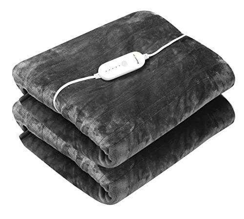 WAPANEUS Electric Blanket 72”x84” Flannel Heated Blanket Full Size with 5 Heating Settings 10 Hours Auto-Off, Fast-Heating, ETL Listed, Machine Washable, Dark Grey