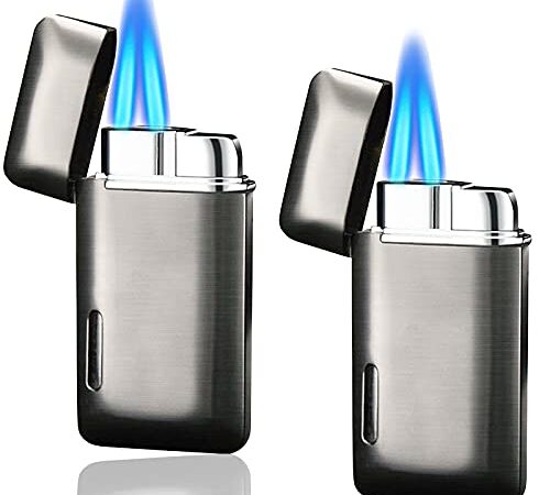 Yeuligo 2 Pack Double Jet Torch Lighter, Mini Pocket Lighter with Visible Window, Refillable Butane Lighter, Great Mens Gifts and Tools, Without Gas (Gray)