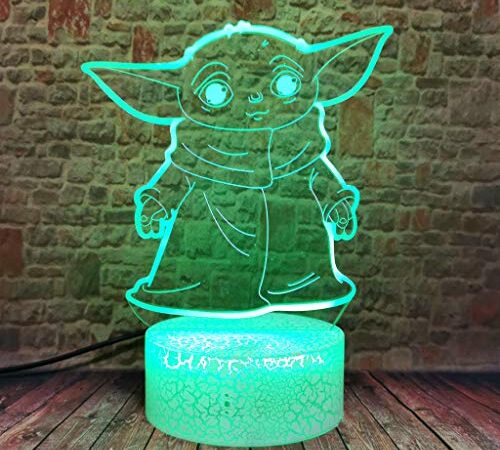 Yoda Baby 3D Illusion LED Desk Lamp Kids Anime Neon Sign Night Light 16 Colors RGB Remote Bedroom Decor