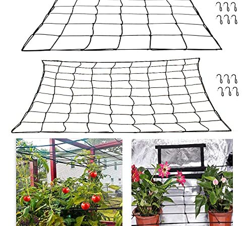 2 Pack Dual Layer Elastic Trellis Netting for Plants in 4x4 5x5 4x2 3x3 2x2 FT Grow Tents, Plant Nets with 12 Hooks Grow Tent Net Adjustable Plant Growing and Climbing Netting for Garden Balcony Yard