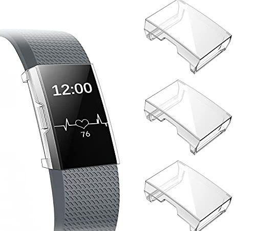 [3 Pack] Fintie Case Compatible with Fitbit Charge 2, Full-Around Screen Protector TPU Case Cover Bumper Shell Compatible with Fitbit Charge 2, Clear x 3