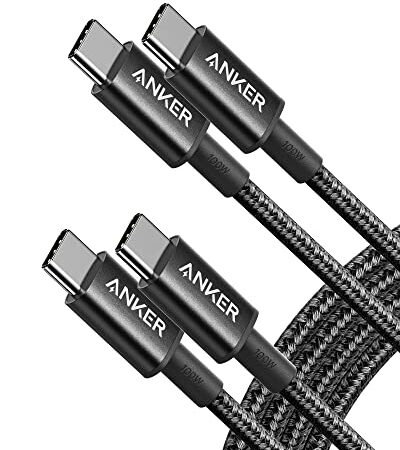 Anker 333 USB C to USB C Cable (6ft 100W, 2-Pack), USB 2.0 Type C Charging Cable Fast Charge for MacBook Pro 2020, iPad Pro 2020, iPad Air 4, Samsung Galaxy S21, Pixel, Switch, LG, and More (Black)