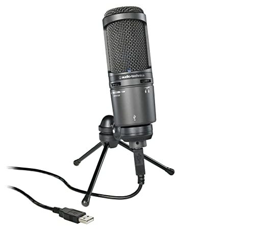 Audio-Technica AT2020USB+ Cardioid Condenser USB Microphone, With Built-In Headphone Jack & Volume Control, Perfect for Content Creators, Black