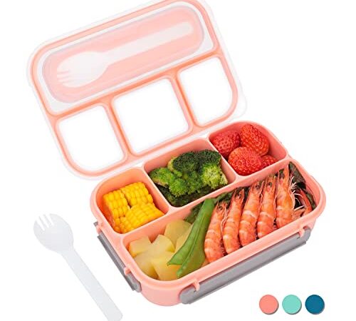 Bento Box,Bento Box Adult Lunch Box, Lunch Box Containers for Toddler/Kids/Adults, 1300ml-4 Compartments&Fork, Leak-Proof, Microwave/Dishwasher/Freezer Safe, Bpa-Free (Pink)