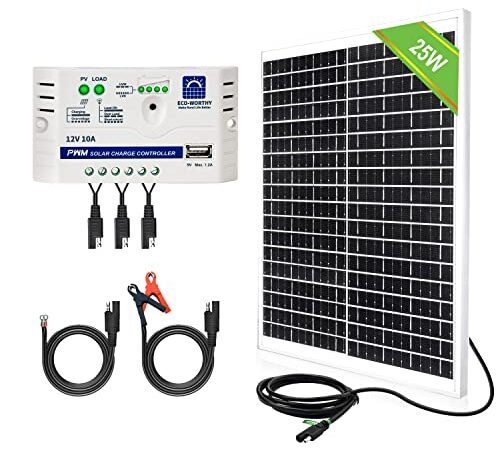 ECO-WORTHY 25W 12V Solar Panel Battery Charger Kit for Solar Battery Charger and Maintainer, with 10A Charge Controller and SAE Connection Cable for Shed Light Automotive Motorcycle Boat Marine