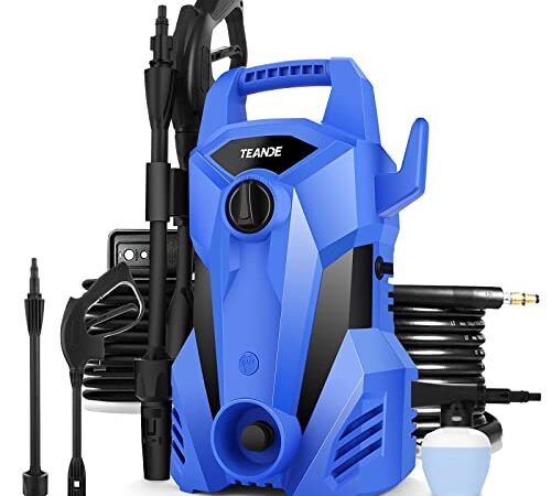 Electric Pressure Washer TEANDE Portable Power Washer Car Pressure Washer with Adjustable Spray Nozzle, Soap Bottle, for RV Fences Patios