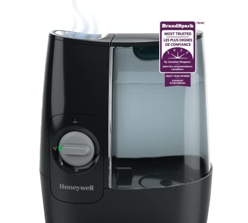 Honeywell HWM845BC Soothing Comfort Warm Mist Humidifier, Black, with Essential Oil Cup, Auto Shut-off, Wide Tank Opening, Warm Visible Mist