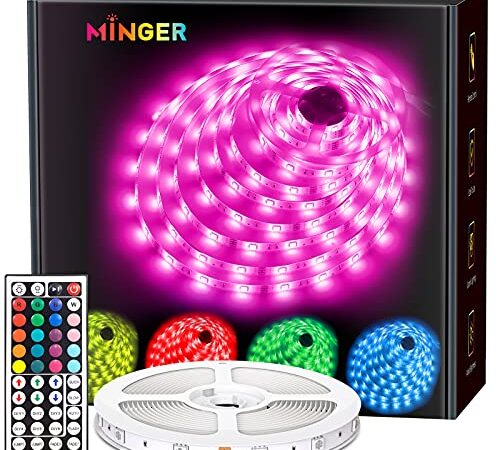 MINGER LED Strip Lights, 16.4ft RGB LED Light Strips with Remote and Control Box, Bright 5050 LEDs, 20 Colors and DIY Mode Color Changing LED Lights, Easy Installation Light Strip for Bedroom, Ceiling, Kitchen