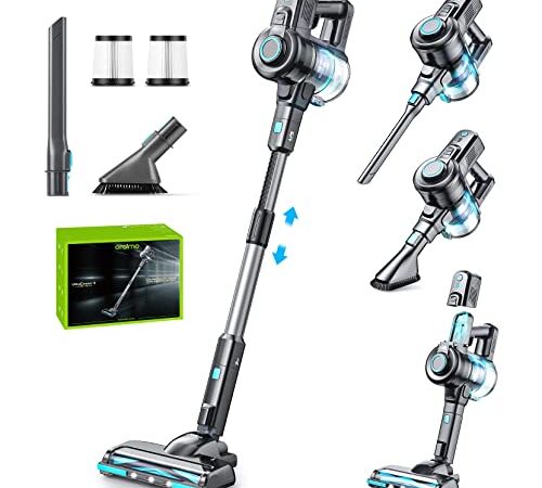 Oraimo Cordless Vacuum Cleaner, Stick Vacuum with Self-Standing, Cordless Stick Vacuum with 35 Mins Runtime Detachable Battery, 6 in 1 Lightweight Vacuum with LED for Hardwood Floor Carpet Marble Tile