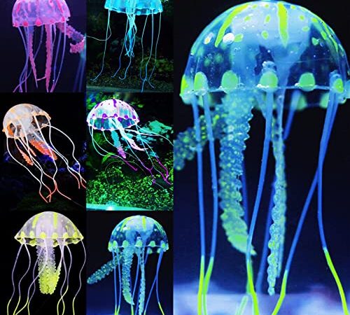 Pawfly 6 PCS Glowing Jellyfish Ornament Decoration for Aquarium Fish Tank