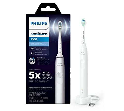 Philips Sonicare 4100 Power Toothbrush, Rechargeable Electric Toothbrush with Pressure Sensor, White HX3681/23