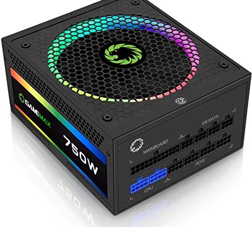 Power Supply 750W Fully Modular 80+ Gold Certified with ARGB Light Mode, GAMEMAX RGB-750…