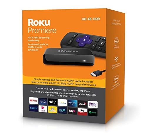 Roku Premiere | HD/4K/HDR Streaming Media Player with Simple Remote and Premium HDMI Cable