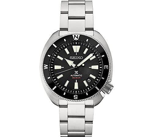 SEIKO Mens Black Dial Silver Band Stainless Steel Automatic Watch - SRPH17, Black, Automatic Watch