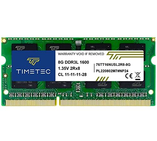 Timetec 8GB DDR3L / DDR3 1600MHz PC3L-12800 / PC3-12800 Non-ECC Unbuffered 1.35V / 1.5V CL11 2Rx8 Dual Rank 204 Pin SODIMM Laptop Notebook PC Computer Memory RAM Module Upgrade (8GB)