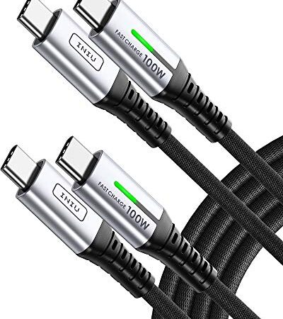 USB C to USB C Cable, INIU 100W 2-Pack [6.6ft+6.6ft] Fast Charging PD 5A QC4.0 USB C Charger, Nylon Braided Type C Data Cord for Samsung S21 S20+ Note 10 iPad Pro MacBook Pro Google Pixel LG Tablet