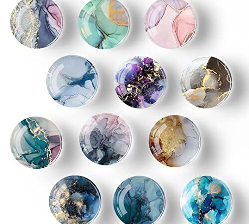 12 PCS Glass Fridge Mangets, Marble Refrigerator Magnets for Kitchen, Office Cabinets, Whiteboard, Dishwasher, Locker, Photos Decorative Refrigerator Magnets (Marbling)